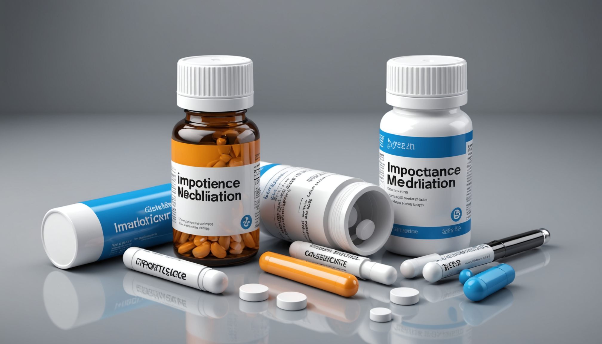Illustration showing common impotence medications and how they support blood flow for erectile function